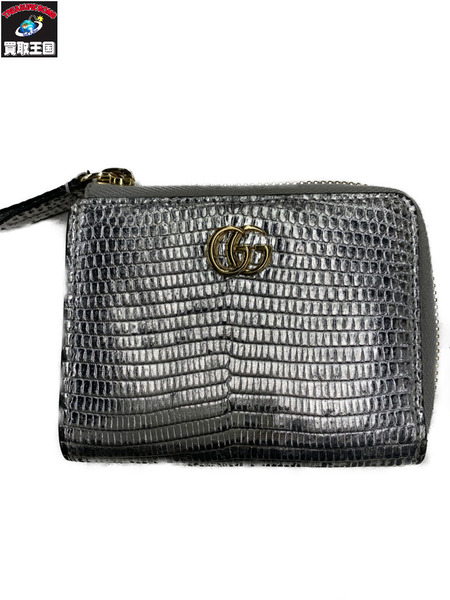 コンパクトウォレット GUCCI GGマーモント リザード ジップウォレット シルバー