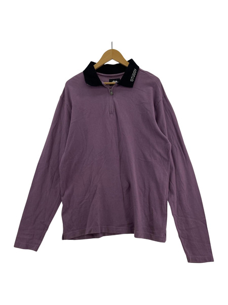 STUSSY Lion Zip L/S Polo ハーフジップポロ sizeM