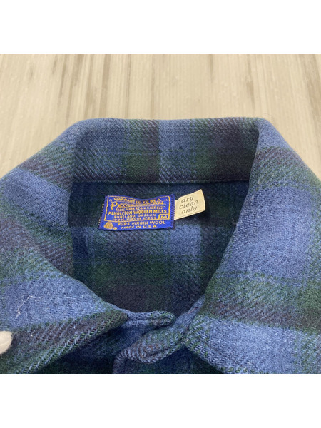 PENDLETON/70S/USA製/4ポケットウールチェックジャケット/BLU/M