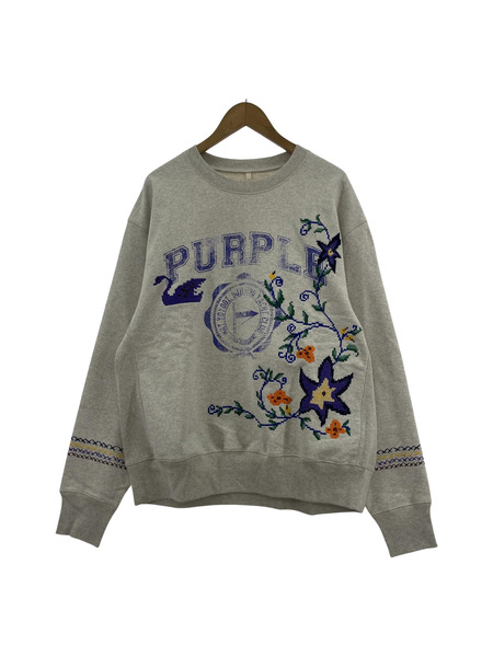 KHOKI 24SS Cross-stitch sweat shirt Oatmeal 3 グレー