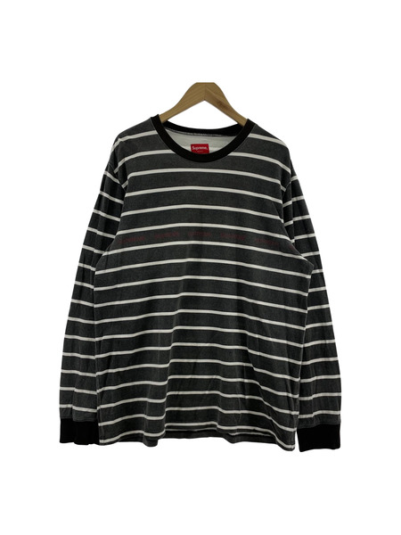 19ss Supreme L/S Printed Stripe Pique tee 黒 (L)