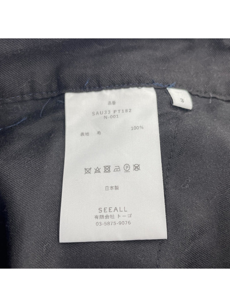 SEEALL パンツ ウールスラックス 3 ネイビー