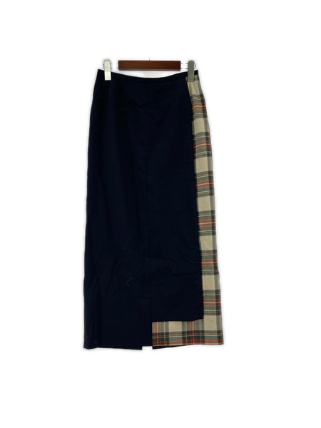 COMME des GARCONS ロングスカート チェック切リ替エシスカート M ネイビー