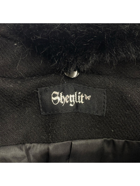 ジャケット Sheglit ファー付キロングコート ブラック