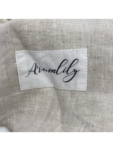 Arumlily スタンドカラーギャザーリネンワンピース (F) ベージュ