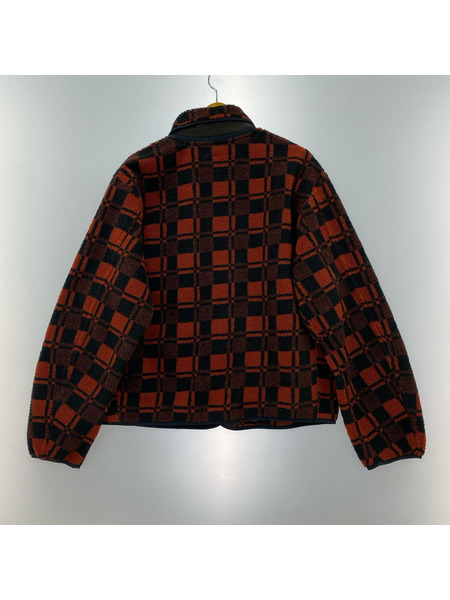 RRL スナップボタン チェック柄フリースジャケット L 赤
