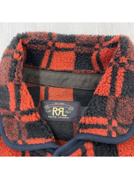 RRL スナップボタン チェック柄フリースジャケット L 赤