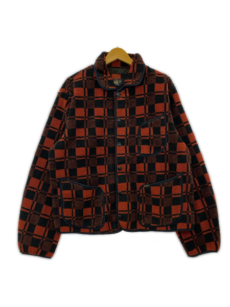 RRL スナップボタン チェック柄フリースジャケット L 赤