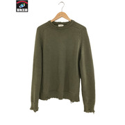 20AW クラッシュ加工 クルーネックニット カーキ (S)