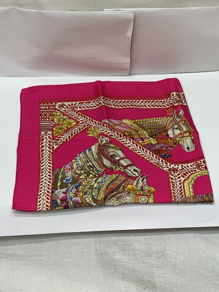 HERMES スカーフ カレ90 マールワーリ馬のダンス ピンク 本体のみ エルメス シルクスカーフ LA DANSE DU CHEVAL MARWARI