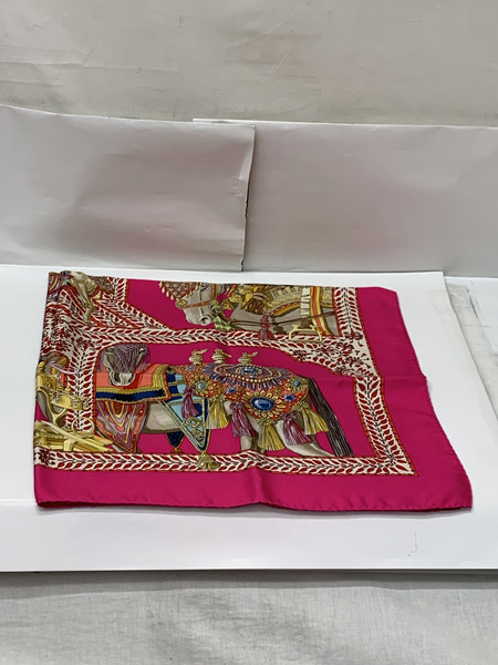 HERMES スカーフ カレ90 マールワーリ馬のダンス ピンク 本体のみ エルメス シルクスカーフ LA DANSE DU CHEVAL MARWARI