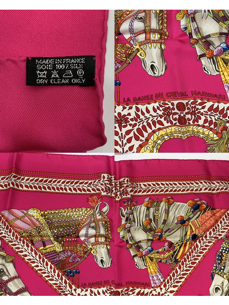 HERMES スカーフ カレ90 マールワーリ馬のダンス ピンク 本体のみ エルメス シルクスカーフ LA DANSE DU CHEVAL MARWARI