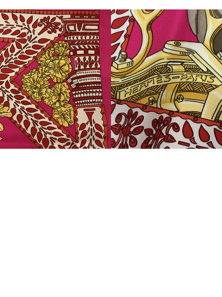 HERMES スカーフ カレ90 マールワーリ馬のダンス ピンク 本体のみ エルメス シルクスカーフ LA DANSE DU CHEVAL MARWARI