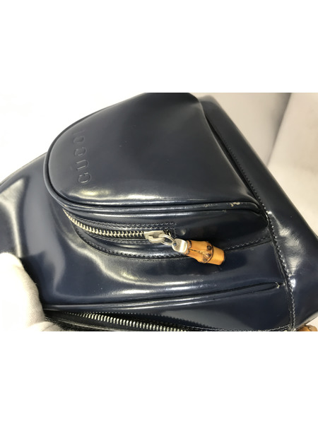 ショルダーバッグ ワンショルダー バンブー エナメル ネイビー