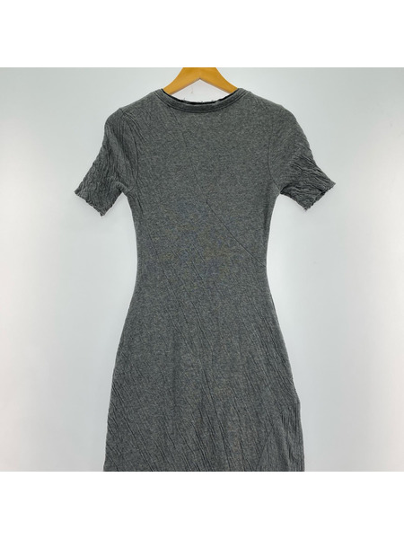 半袖ワンピース Slant Henley Neck Cut Maxi Dress/シワ加工