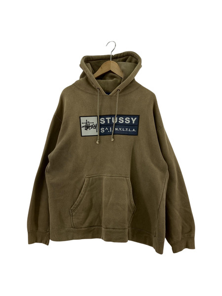 STUSSY 90s 紺タグ ロゴ プリント パーカー M 茶