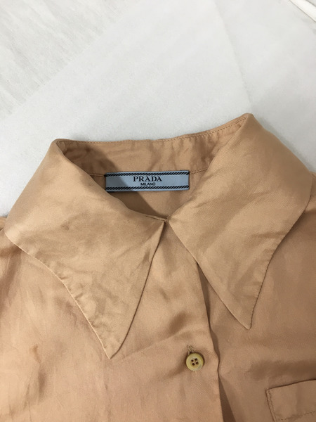 PRADA シルク100％/オープンカラーシャツ 38 ピンクオレンジ[値下]