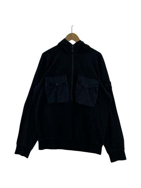 STONE ISLAND GHOST PIECE POPOVER HOODY/ハーフジップパーカー L 紺