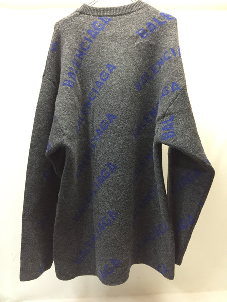 BALENCIAGA 20AW ALLLOVER LOGO KNIT オールオーバーロゴニット XS グレー