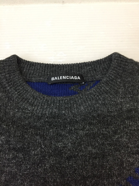 BALENCIAGA 20AW ALLLOVER LOGO KNIT オールオーバーロゴニット XS グレー