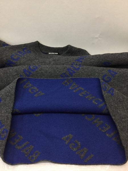 BALENCIAGA 20AW ALLLOVER LOGO KNIT オールオーバーロゴニット XS グレー