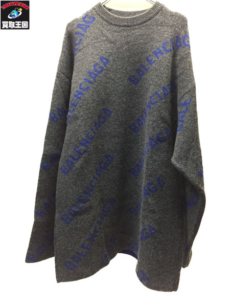 BALENCIAGA 20AW ALLLOVER LOGO KNIT オールオーバーロゴニット XS グレー