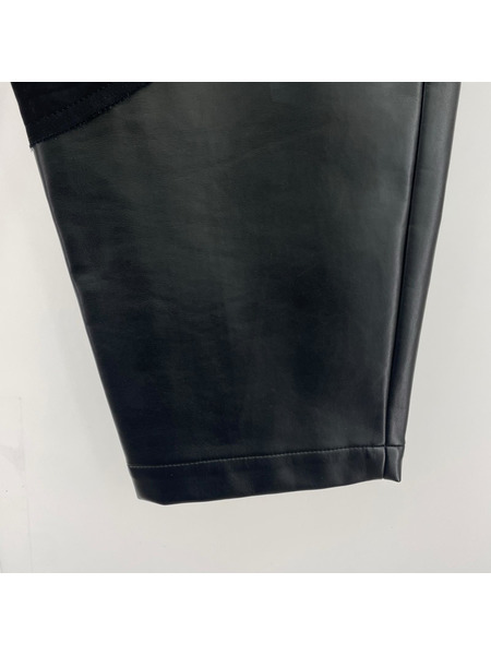 COMME des GARCONS HOMME PLUS PUレザー切替 ワイドスラックス M ブラック