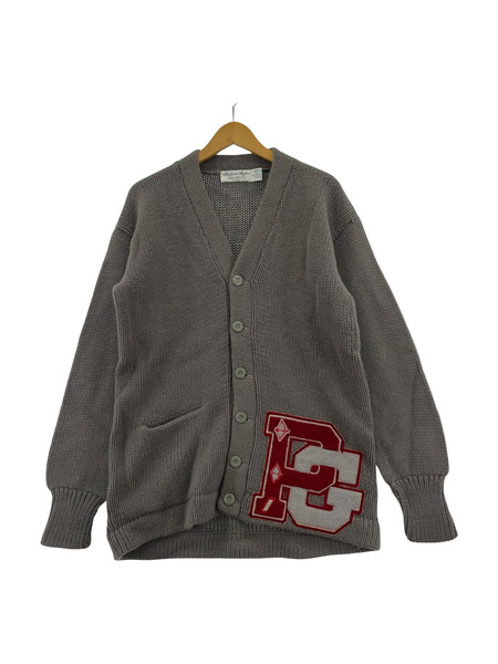 50s-60s レタードカーディガン/チャコール/チェーンステッチ