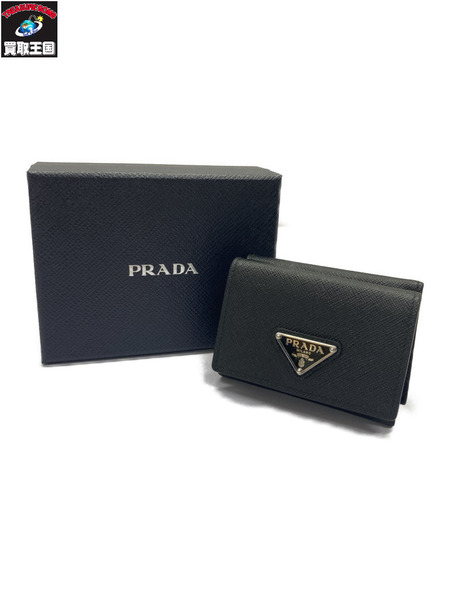 PRADA サフィアーノ トライアングルロゴ コンパクト 三つ折り 財布 2MH042