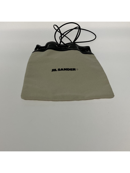 JIL SANDER+ ドローストリングキャンバスショルダーバッグ レザー切替巾着バッグ