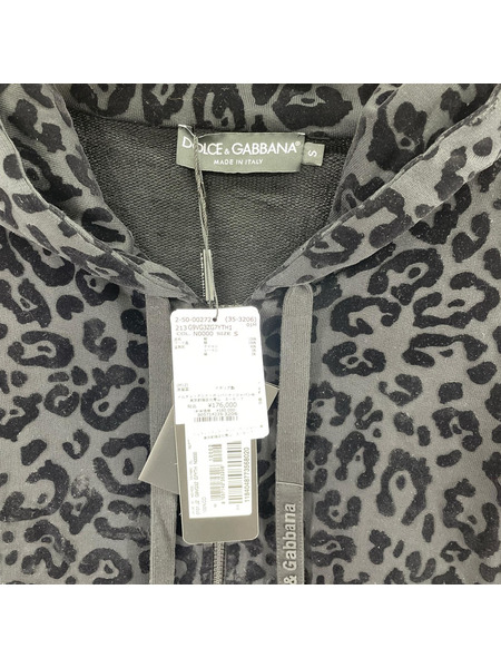 DOLCE＆GABBANA フロッキーレオパードジップパーカー S 黒 G9VG3Z/G7YTH