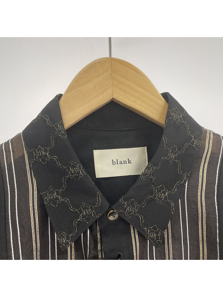 blank 金刺繍 レースアップ デザインシャツ ブラック