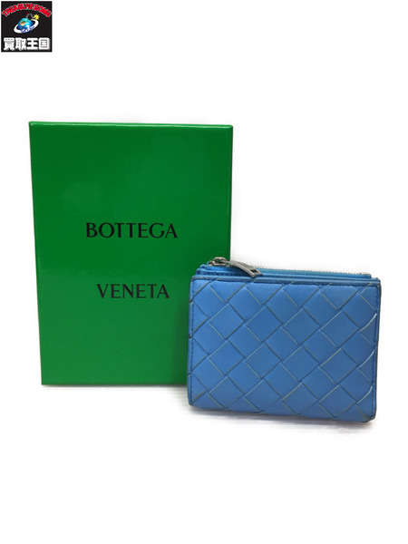 BOTTEGA VENETA イントレチャート 二つ折り 財布 コンパクトウォレット ブルー 