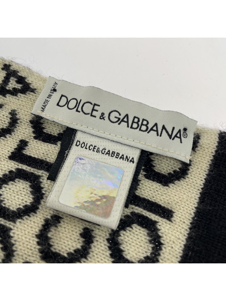 DOLCE＆GABBANA 総柄 マフラー ブラック×ホワイト