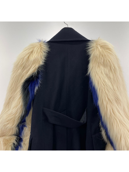 TOGA PULLA ジャケット 袖ファーウールコート(36)ネイビー