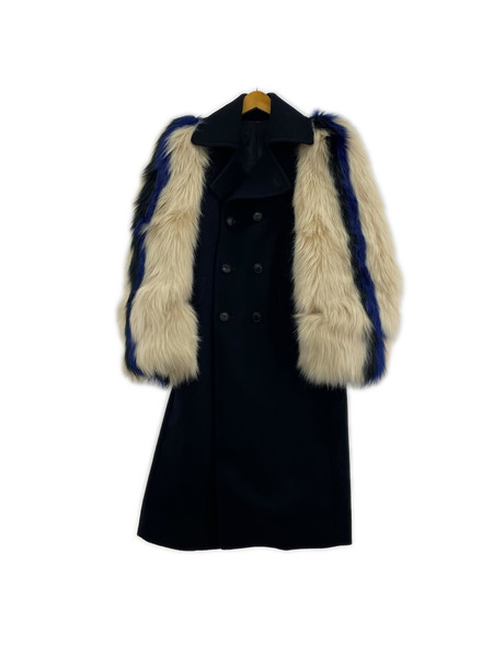 TOGA PULLA ジャケット 袖ファーウールコート(36)ネイビー