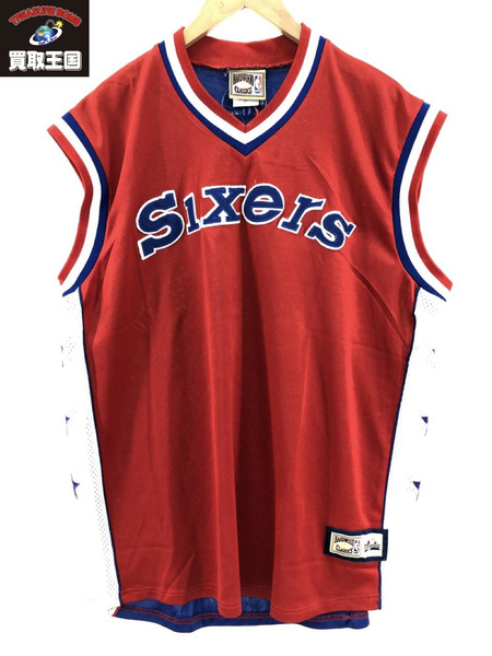 HARDWOOD CLASSICS NBA 76ERS RED BLU N S ゲームシャツ (XL)[値