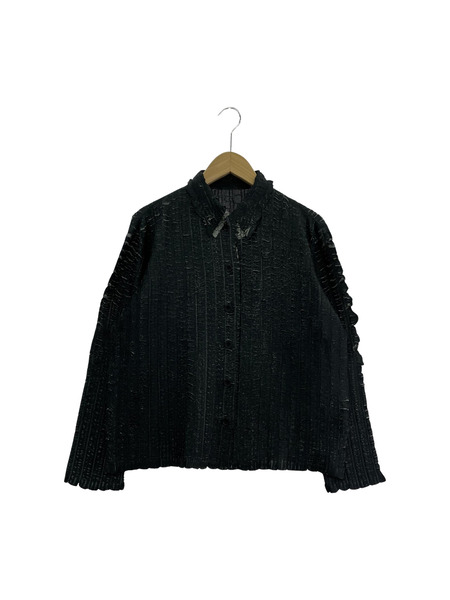ISSEY MIYAKE 長袖シャツ 鱗プリーツシャツ/BLK