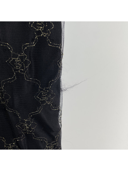 blank 金刺繍 シースルー ロングパンツ ブラック