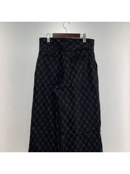 blank 金刺繍 シースルー ロングパンツ ブラック