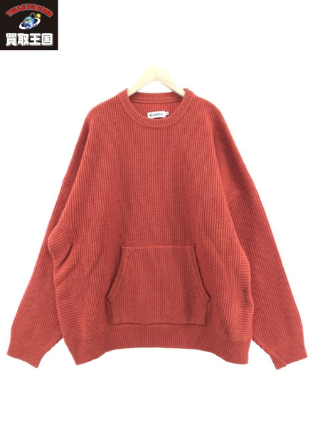 Evisen 22AW LOW-GAUGE KNIT CREW NECK エルボーパッチニット XL オレンジ[値下]