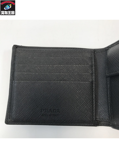 PRADA プラダ ミニトライアングルロゴ サフィアーノレザー コンパクトウォレット ブラック 折りたたみサイフ