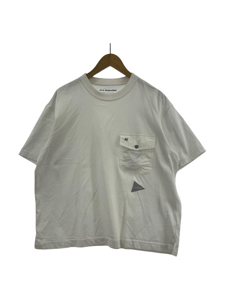 and wander POCKET ポケットTシャツ 白 (L)