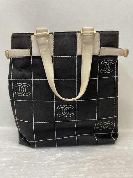 CHANEL チョコバー ワイルドステッチ トートバッグ ブラック×ホワイト
