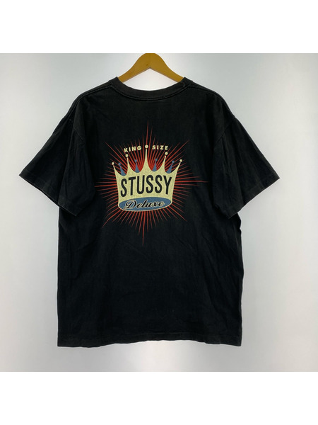 STUSSY 半袖Tシャツ・カットソー 90s/白タグ/クラウン/黒/L