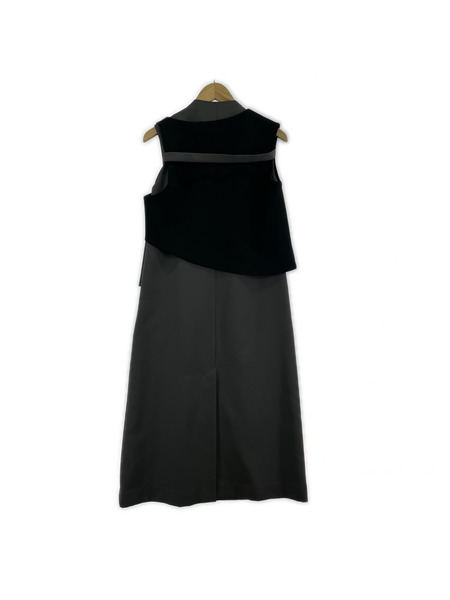 UNITED TOKYO ノースリーブワンピース キューブツイードワンピース グレー/黒 F