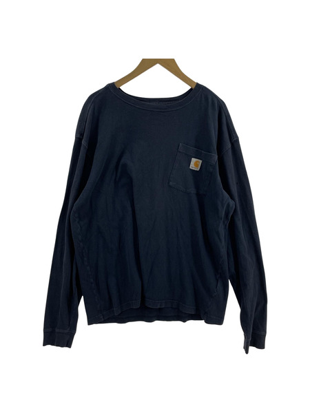 Carhartt L/S バッグ犬ロゴ TEE ネイビー (L)