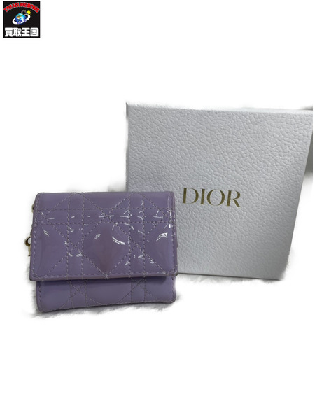 コンパクトウォレット DIOR Lady Dior Lotus カナージュ パテントカーフスキン