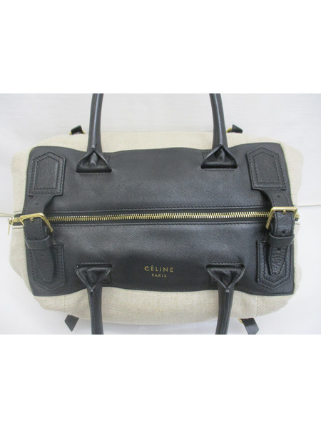  CELINE スタッズ キャンバス/レザー ボストンバッグ　黒