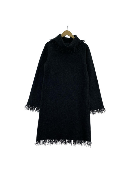 agnes b. 長袖ワンピース ウールタートルネックワンピース フリンジ グレー[値下]